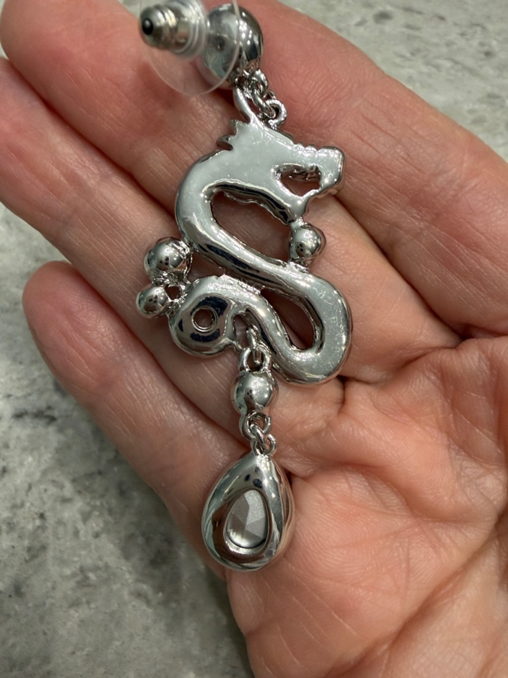 GUESS Brand Silvertone Necklace and Blue Crystal Dragon Earrings Set - Picture 8 of 8